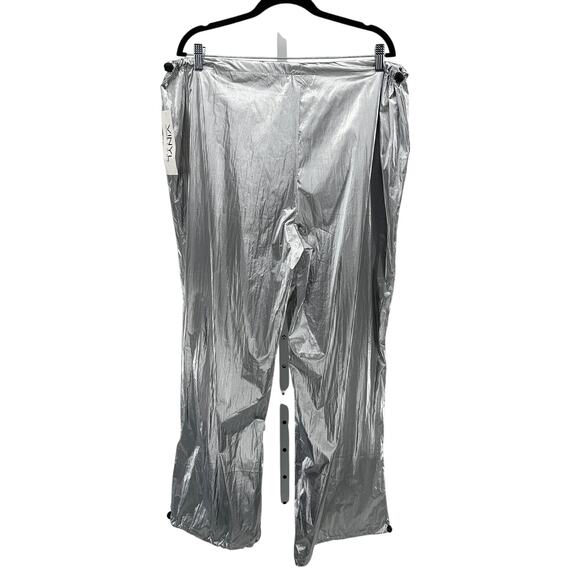 Vinyl Icons Metallic Foil Parachute Pants WMNS XL Silver Elastic Waist High Rise - Picture 8 of 10